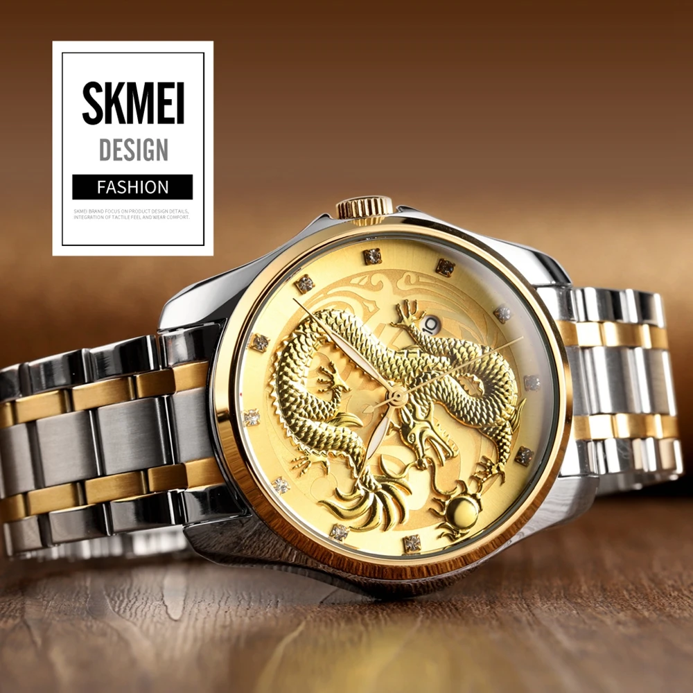 SKMEI 9193, мужские деловые кварцевые часы золотого цвета, ремешок из нержавеющей стали, водонепроницаемые наручные часы для мужчин, reloj hombre, новинка