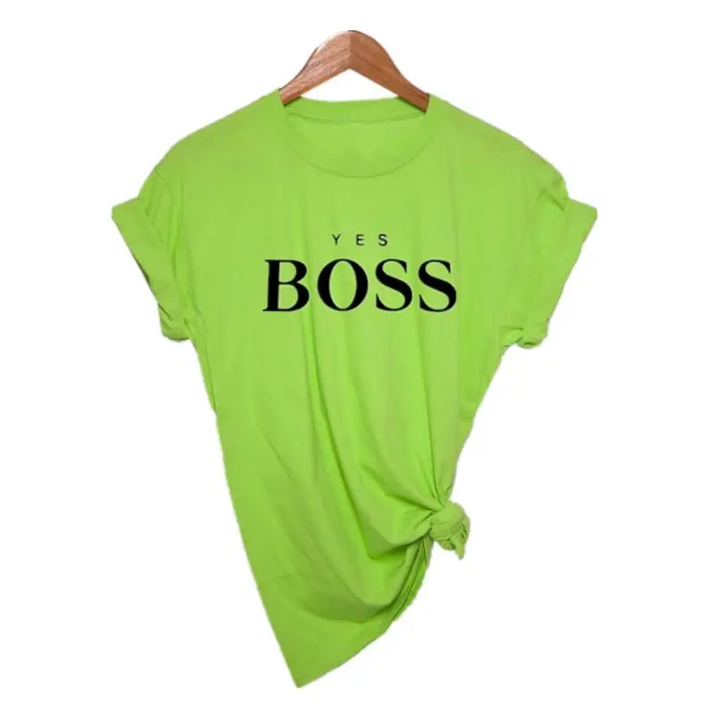 Yes футболка с надписью Boss, женская футболка с коротким рукавом и круглым вырезом, свободная футболка, летняя женская футболка, топы, Camisetas Mujer