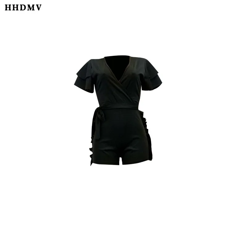 HHDMV GJH1028 уличные повседневные комбинезоны для девочек, короткие рукава, глубокий v-образный вырез, однотонные комбинезоны, короткие брюки
