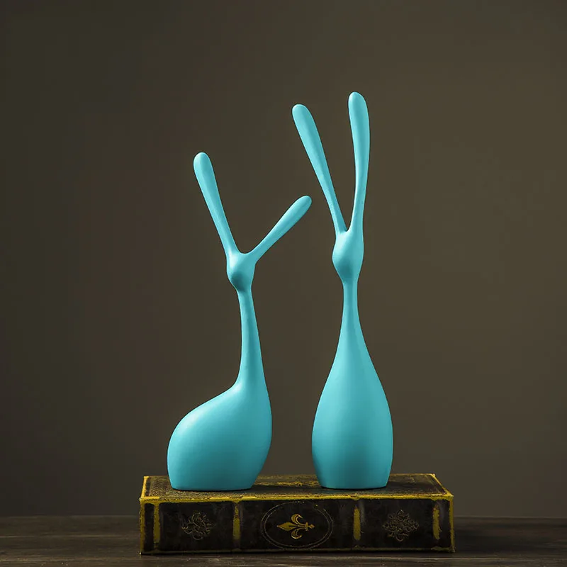 Nordic Blue Yellow Abstract Animal Rabbit Resin Decoration Home Livingroom Bedroom Figurines Crafts Office Accessories Ornaments | Дом и сад