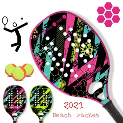 MINGHE Adult Beach Board Tennis Racket Carbon Fiber EVA Foam Core Lightweight Tennis Racket Simple Carbon Fiber Beach Racket