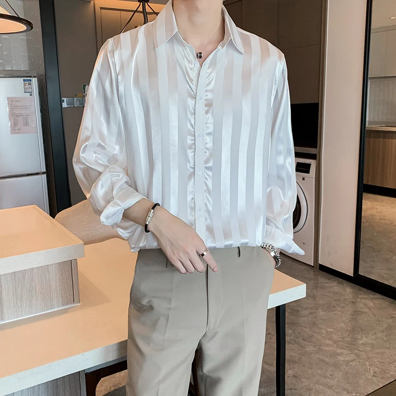Men's Striped Silk Shirt Dress 