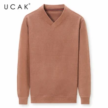 UCAK Brand Casual V-Neck Sweaters Men Clothes Streetwear Fashion Long Sleeve Sweater Solid Color Pullover Homme Clothing U1068