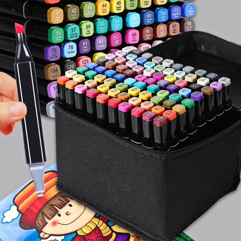 12/60/168/200 Colors Manga Sketching Art Markers Highlighters Pen Sketchbook Drawing Set Stationery For School Supplies 04379