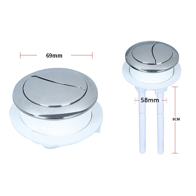 Sanitary Installation Tool 38/48/58mm Universal Toilet Button Toilet Water Tank Flush Dual Push Button Double Crescent Shape With 2 Rods