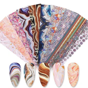 

10 Sheets 4*100cm Nail Transfer Foil Marble Nail Art Stickers Retro Pattern Nail Art Decals DIY Nails Decoration