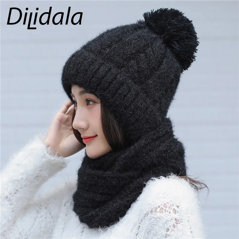 Dilidala,, зимние шапки для женщин, плюс бархат, уплотненный теплый шарф, вязаная шерстяная шапка, шапка, Корейская версия, дикие велосипедные наушники