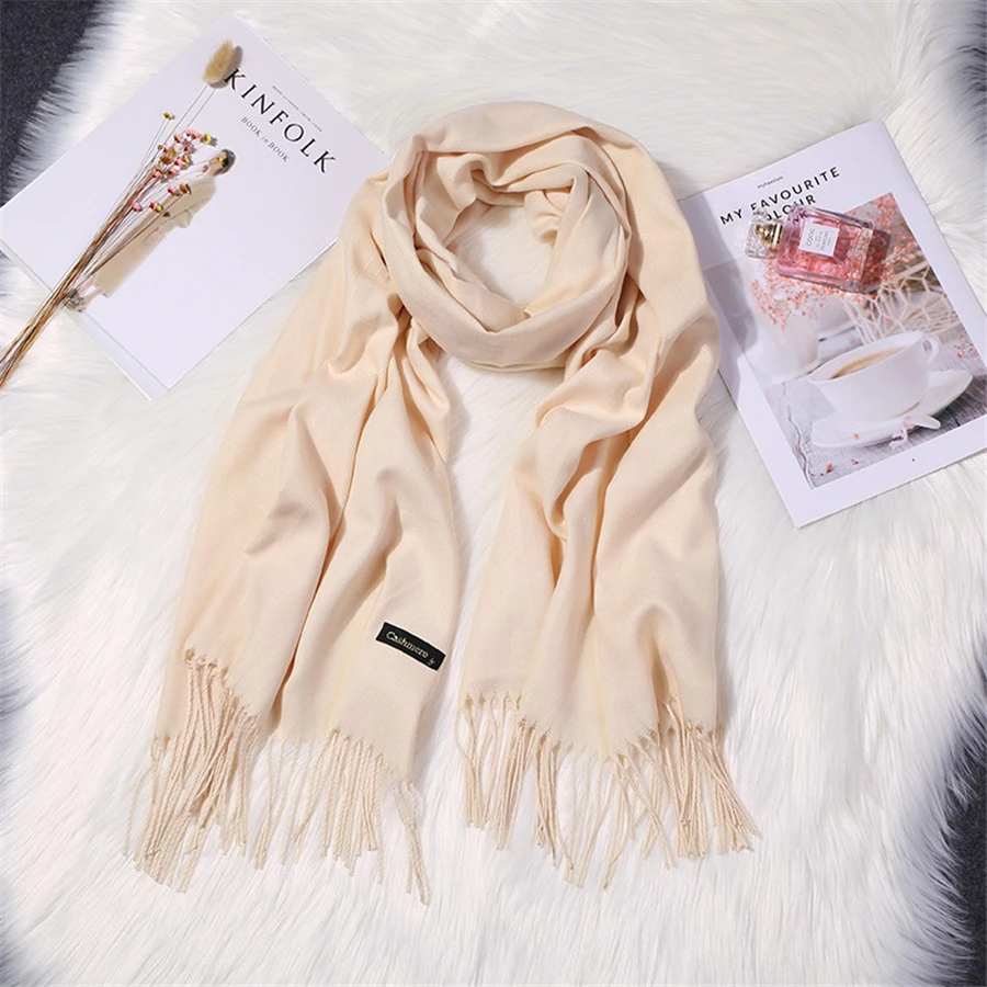 Girita Women's Scarves Autumn Winter Soft Cashmere New Solid Color Wraps Thin Long Scarf with Tassel Casual Lady Female Shawl