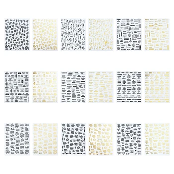 

3D Letters Nail Sticker Black Gold Leaf Sliders Autumn Design Nail Art Adhesive Decal Russia Words Manicure Tattoos