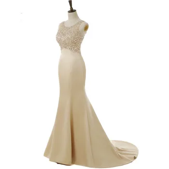 

BGW 31923ht Scoop Neck Satin Formal Evening Dresses Sleeveless Mermaid Crystal Beaded 2020 Pretty Robes De Soiree Longue