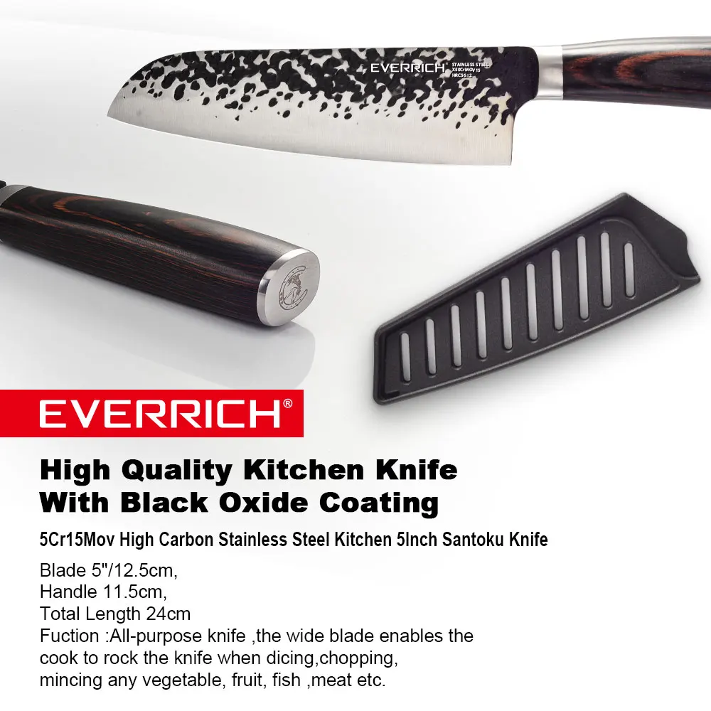Everrich 5 дюймов нож Santoku кухонный нож для шеф-повара черный молоток узор лезвие японский 5CR15MOV высокоуглеродистые ножи