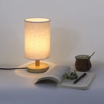 

College Dorm Linen Fabric Modern Home Decor Bedside Round Night Light Simple Office Living Room USB Port Stand Led Table Lamp