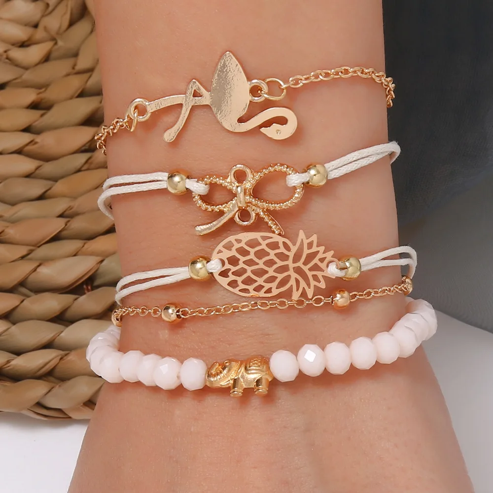 

Bohemia Bangle Bead swan bowknot pineapple chain Bracelet with zinc alloy for Women bracelets Jewelry Accessories wholesale