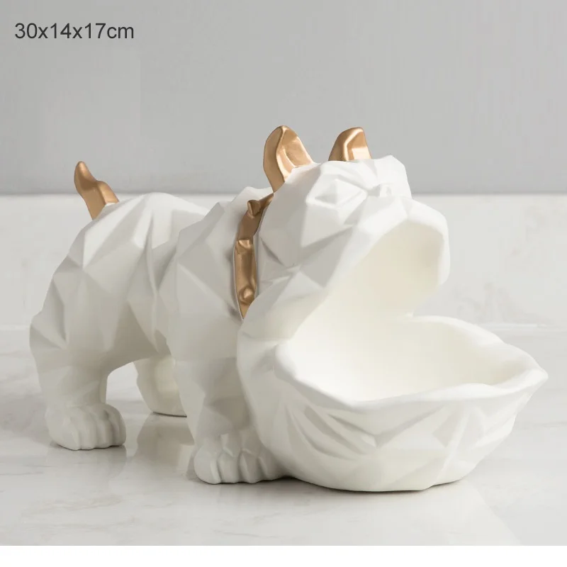 French Bulldog Bonbonniere Storage Box Home Decoration Modern Ornament Cute Animal Dog Sculpture - Цвет: Белый