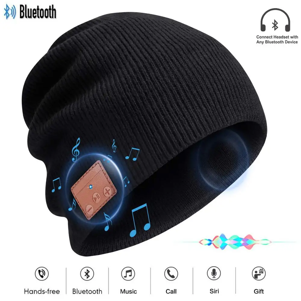 Беспроводной Bluetooth 4,2 Hands-Free вязаная музыкальная шапка HD стерео динамик наушники микрофон Перезаряжаемый USB для зимнего спорта на открытом воздухе - Цвет: 7zhen-hat-black