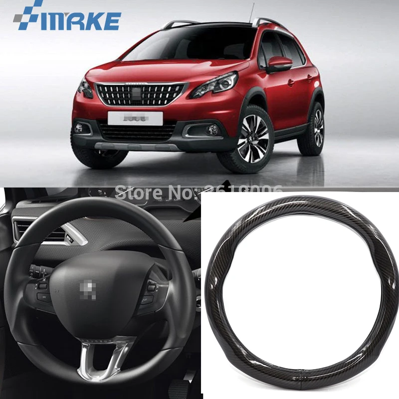 SmRKE автомобильные аксессуары для peugeot 2008 черный карбоновый кожаный чехол на руль спортивный гоночный автомобиль Стайлинг