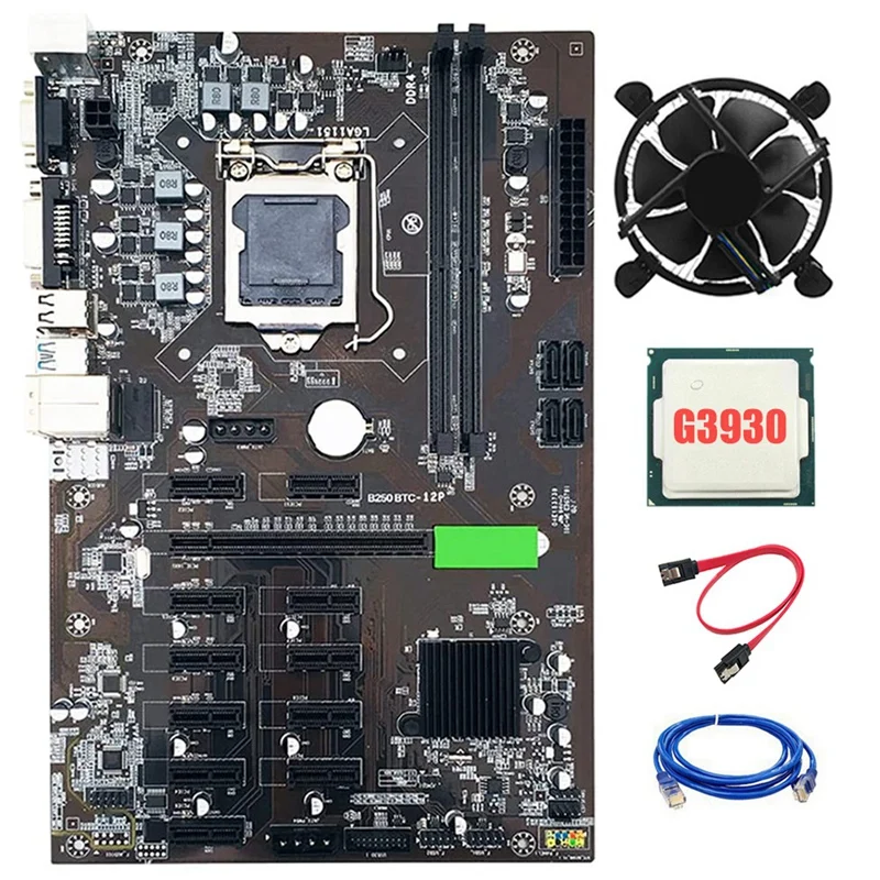Материнская плата B250 для майнинга 12 GPU LGA1151 DDR4 поддержка VGA с ЦП G3930 + охлаждающий