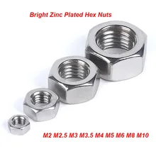 5-300pcs Hexagon Nuts Hex Nut Bright Zinc Plated Steel Metric M2 M2.5 M3 M3.5 M4 M5 M6 M8 M10 M12
