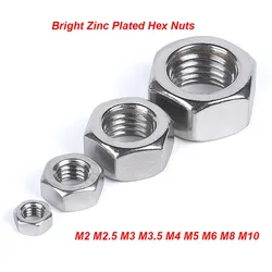 5-300pcs Hexagon Nuts Hex Nut Bright Zinc Plated Steel Metric M2 M2.5 M3 M3.5 M4 M5 M6 M8 M10 M12