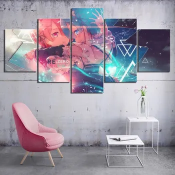 

Canvas Painting Prints 5 Panel Re:Zero Wall Art Modular Pictures Poster for Living Room Anime Girls Home Decoration