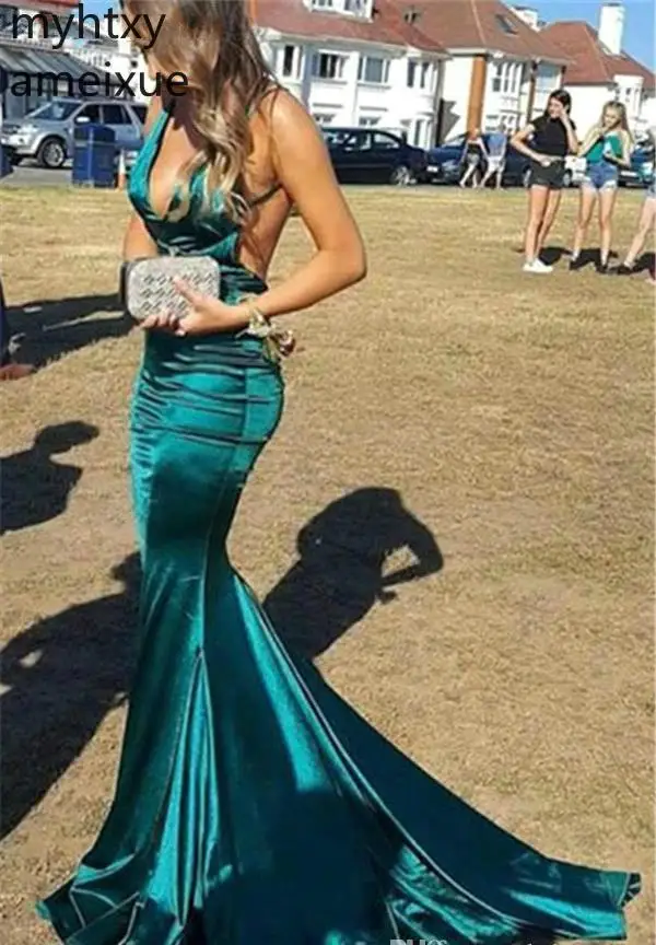 

2019 New Backless Dark Green Evening Dresses Spaghetti Straps Formal Women Wear Party Gowns Plus Size Custom Made Robe De Soiree
