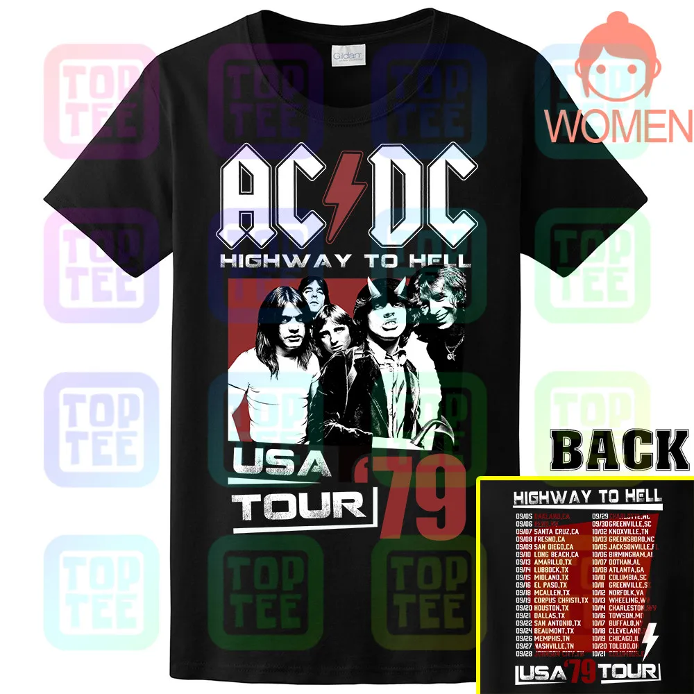 ACDC Highway to Hell USA Tour 1979 Мужская футболка Винтаж Рок-Группа Альбом Мерч - Цвет: WOMEN-BLACK