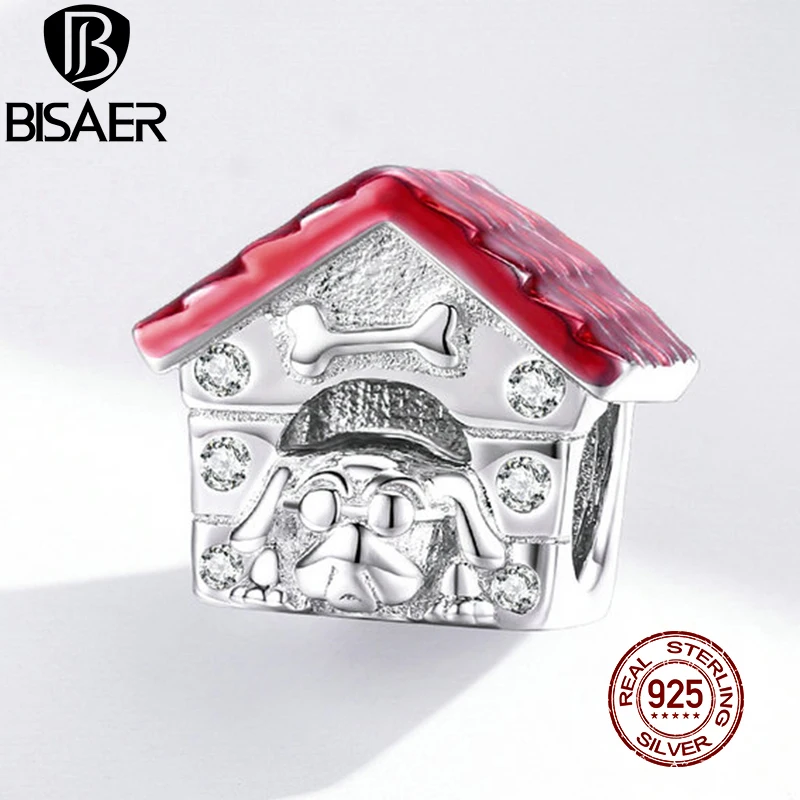 Подвеска-собачка BISAER из стерлингового серебра 925 пробы с розовой эмалью