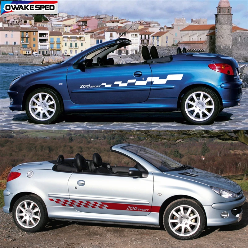 Для PEUGEOT 206 CC Plus спортивные полосы обе стороны двери автомобиля юбка наклейка гоночный стиль кузова Декор наклейки внешние аксессуары