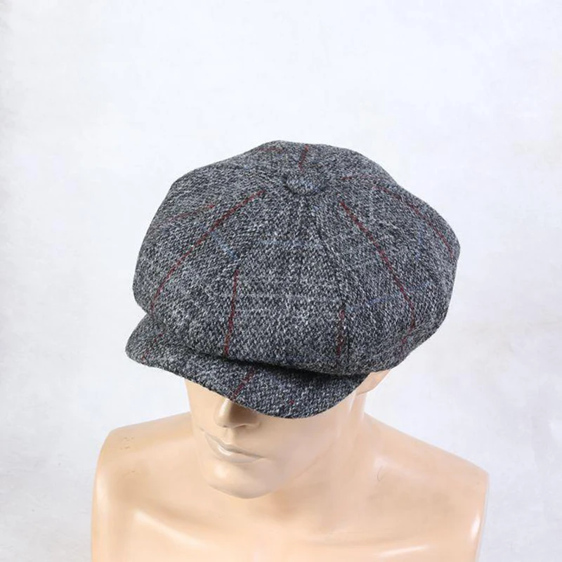 Newsboy Cap Wool Men Women Octagonal Cap Woolen Male Tweed Panel Plaid British Style Brand Vintage Flat Cap Beret BLM243 mens berets for sale