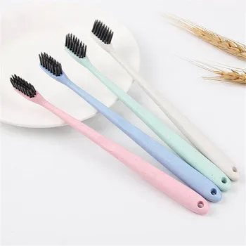

10pcs Mini Head Portable Travel Toothbrush Soft Bamboo Charcoal Wheat Stalk Handle Nano-antibacterial Toothbrush 18.5cm