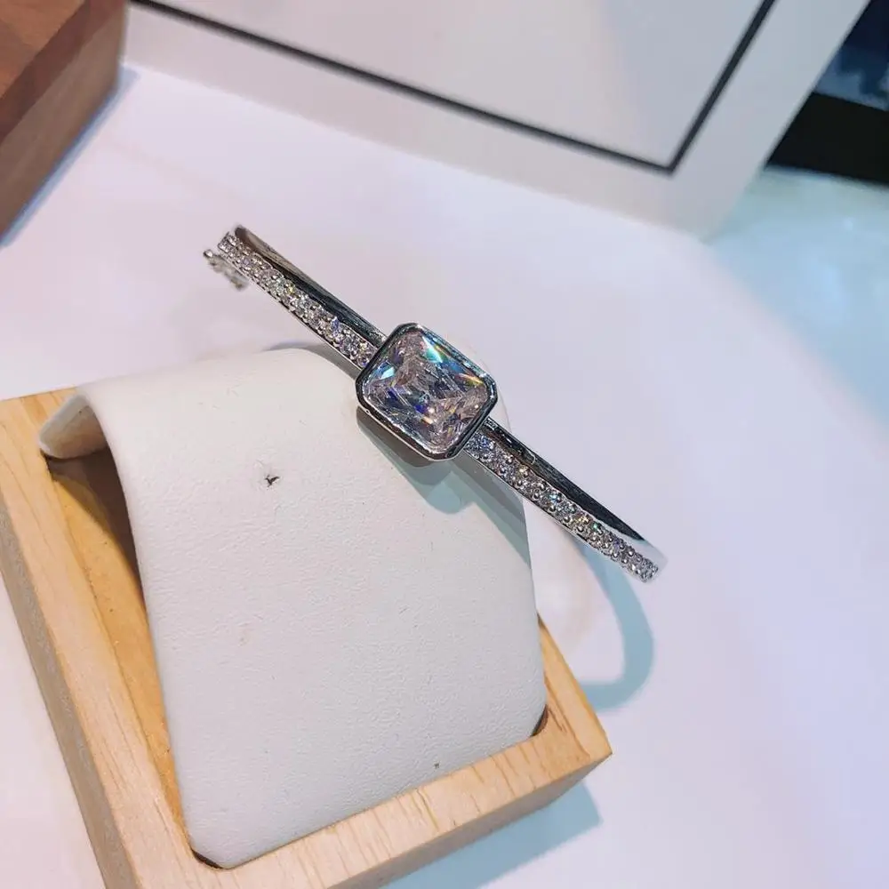 White Gold color HIBRIDE весенний модный роскошный Штабелируемый эффектный браслет для женщин свадебные Полный кубический циркон Кристалл Дубай серебряные браслеты B-48 - Окраска металла: White Gold color
