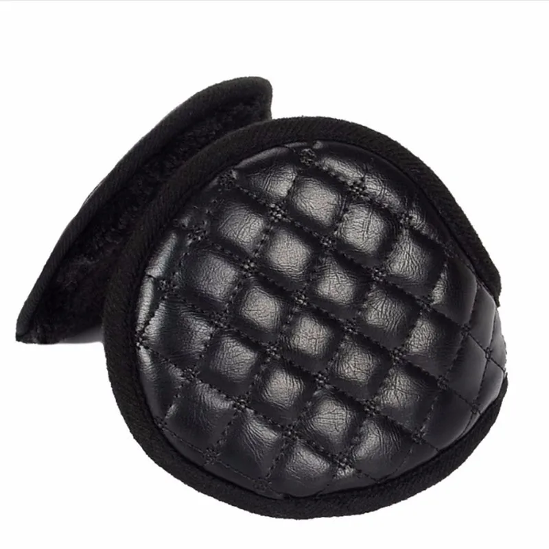 Black 1pc Mens Winter Casual Warm Ear Muffs Earflaps Leather Mens Ear Muffs Leather Earmuffs Ear Mens Warmer Cover Wrap Band Hot Sale - Цвет: Black