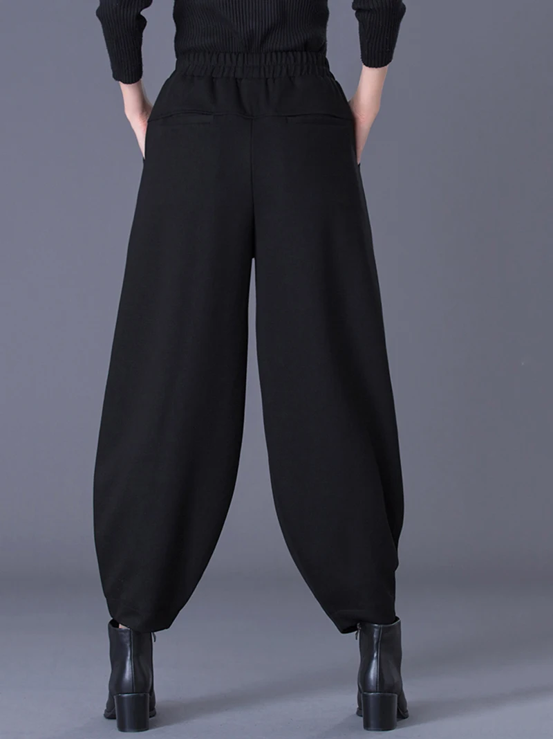 [EAM] Черные длинные штаны-шаровары с высокой эластичной талией для отдыха, новые свободные брюки, женские модные весенне-осенние штаны, 1K779