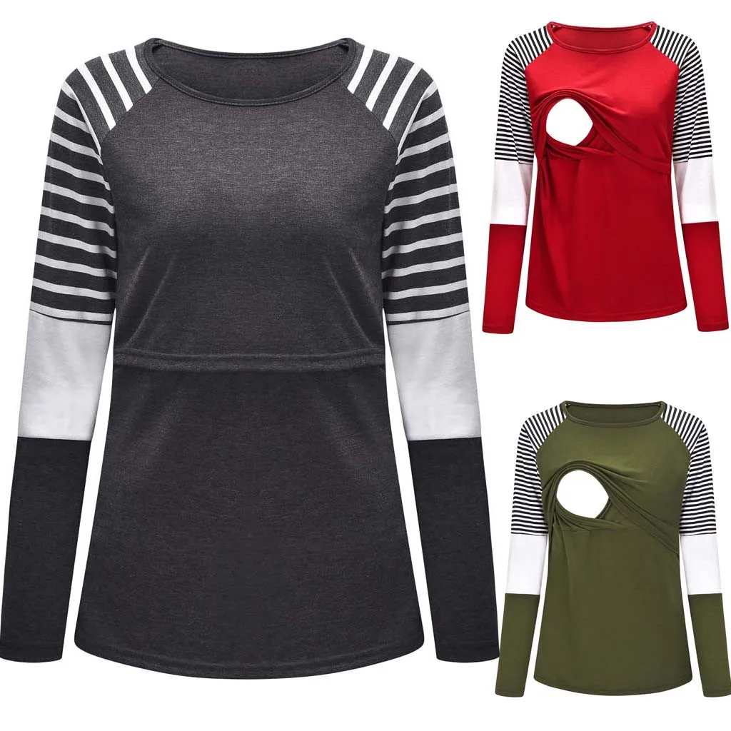 SAGACE блузка для беременных женщин; ropa de mujer; рубашка для мам; Одежда для беременных; одежда для кормящих детей; футболка в полоску с длинными рукавами для беременных