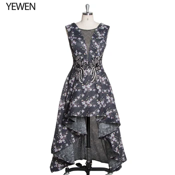 

High-Low Short Front Long Back Prom Dresses Printing Black elegant Party dress vestidos de fiesta Free Shipping