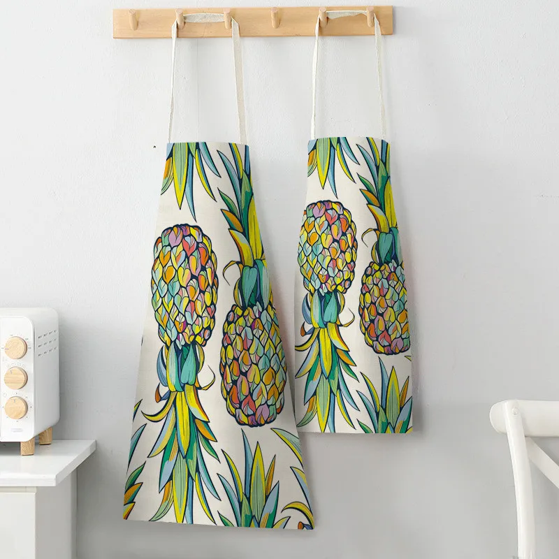 Pineapple Pattern Kitchen Aprons for Women Tropical Leaves Cotton Linen Bibs Household Cleaning Pinafore Home Cooking Aprons