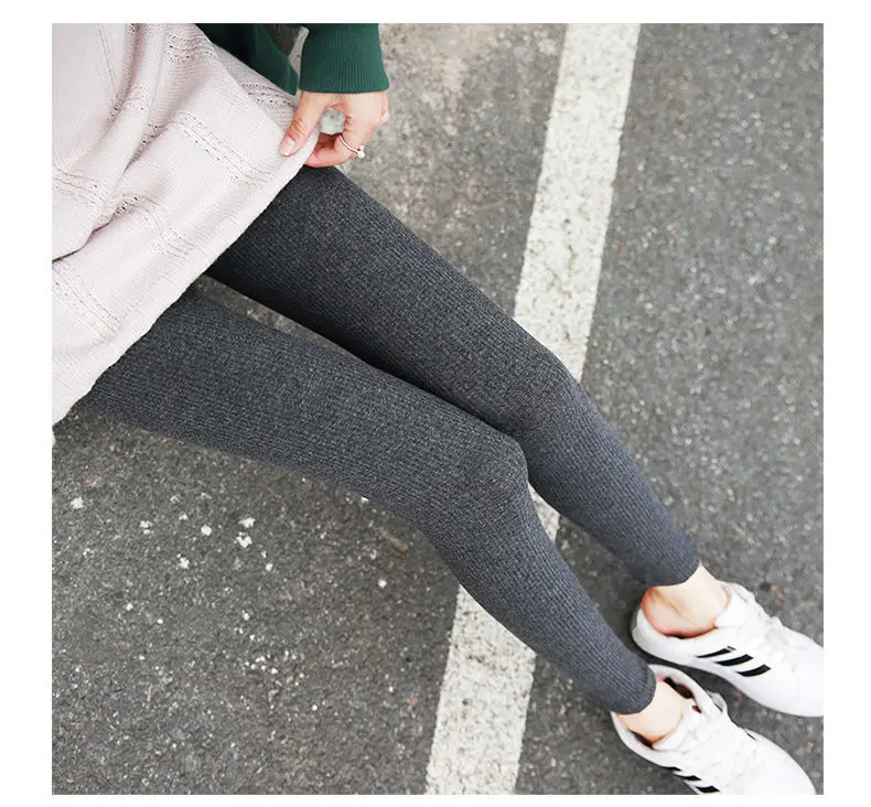 High Waist Warm Leggings Cotton Sports Autumn Winter Slim Knitting Casual Leggings Women Fitness Solid High Elasticity Pants gym leggings