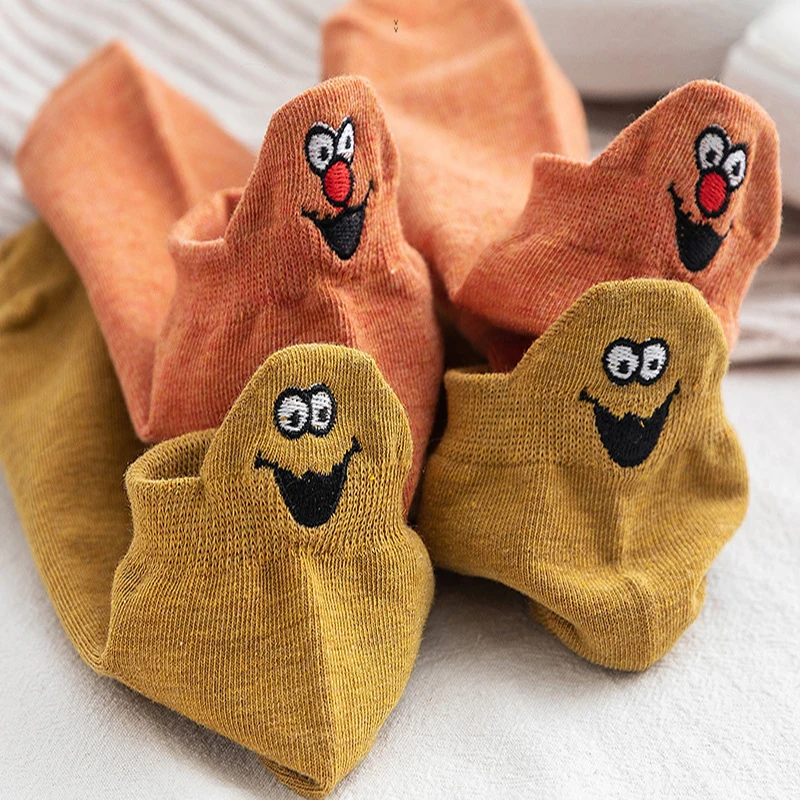 5 пар/упак. Kawaii вышитые выр женские Носки Happy Модные ботильоны забавные Женские
