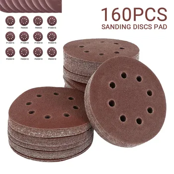 

60/72/80/100/160pcs 5Inch 125mm Round Sandpaper Eight Hole Disk Sand Sheets Grit 40-1000 Hook and Loop Sanding Disc for Polish