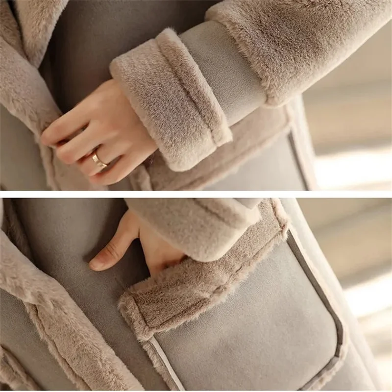 2023 Winter Warm Coat Plush Thick Lamb Wool Coat Women's Mid-Long Thick Velvet Loose Deerskin Plush Fur Coat Female Warm Jackets