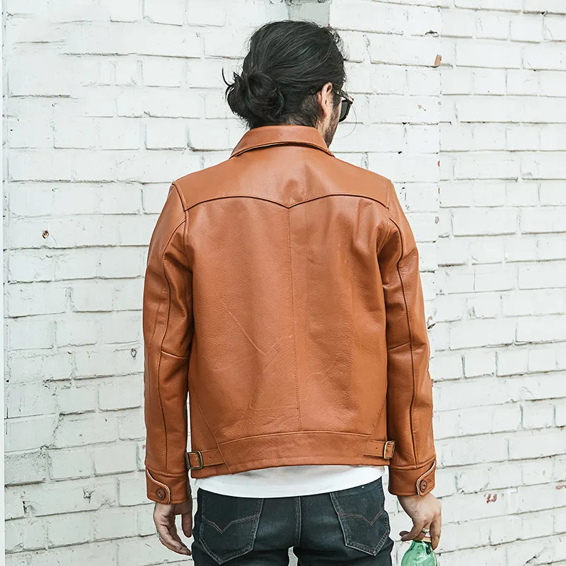 Flash Deal 2019 Dark Brown Men Japan Style Short Casual Leather Jacket Plus Size 3XL Genuine Cowhide Autumn Slim Leather COat FREE SHIPPING 5