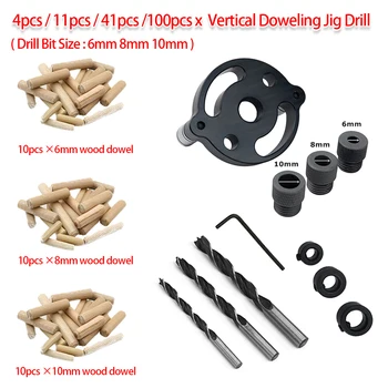 

6mm 8mm 10mm Wood Dowelling 4pcs/11pcs/41pcs/100pcs Pocket Hole Jig Self Centering Drill Guide Kit Hole Puncher Locator Tool