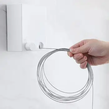 

4.2M Length Indoor Invisible Clothesline Retractable Laundry Wall Hanging Stretch Washing Clothes Line