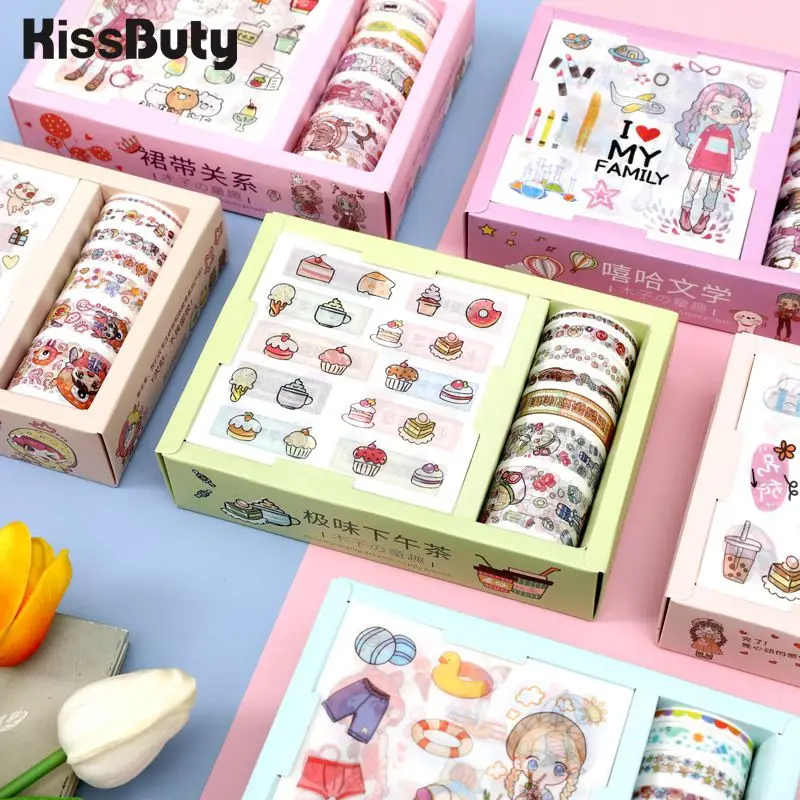 

7+9Pcs/Set Cute Cartoon Washi Tape Kawaii Masking Tape Decor Adhesive Stickers For Kids Scrapbooking DIY Supplies Stationery