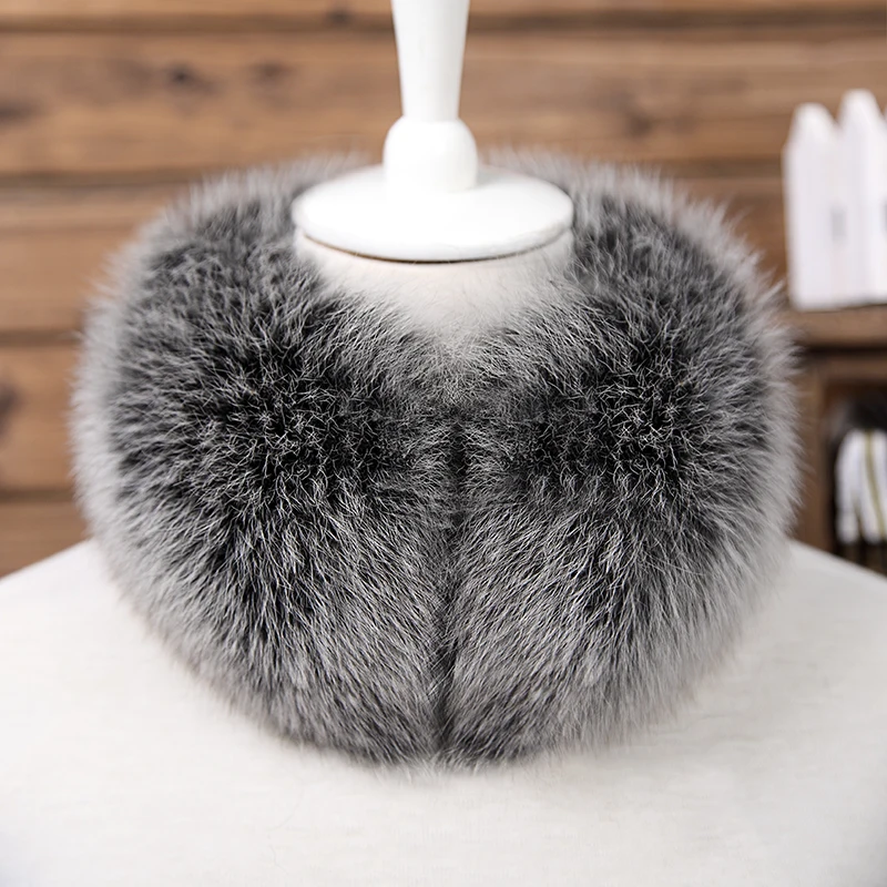 FXFURS, новинка, корейский стиль, женские зимние шарфы из лисьего меха, натуральный мех, с магнитом, легко носить,, воротник из лисьего меха, шарф, кольцо - Цвет: black ST