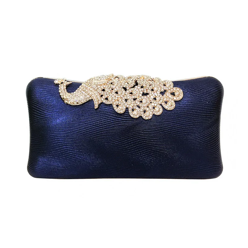 Серебряная Женская сумочка-клатч с бриллиантами, свадебная сумочка с павлиньим замком из искусственной кожи, сумочка золотистого и черного цвета, сумка на плечо для женщин, вечерние сумки ZD1381 - Цвет: Blue