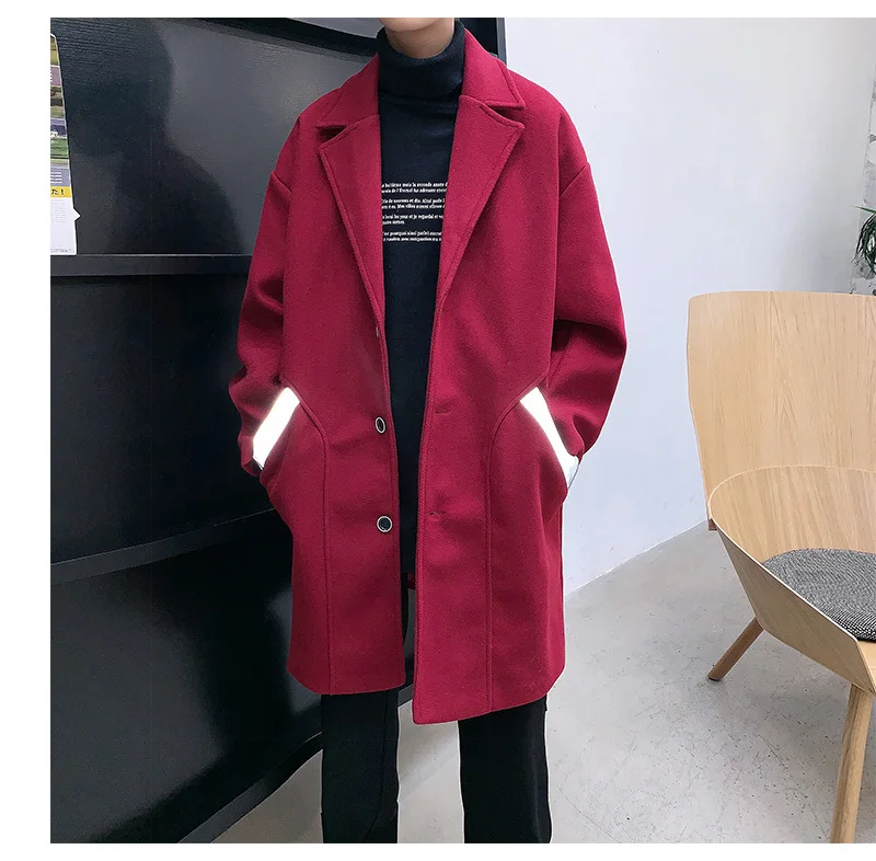 Men's coat winter new style long color contrast thickened single breasted coat loose casual personality youth men's wear