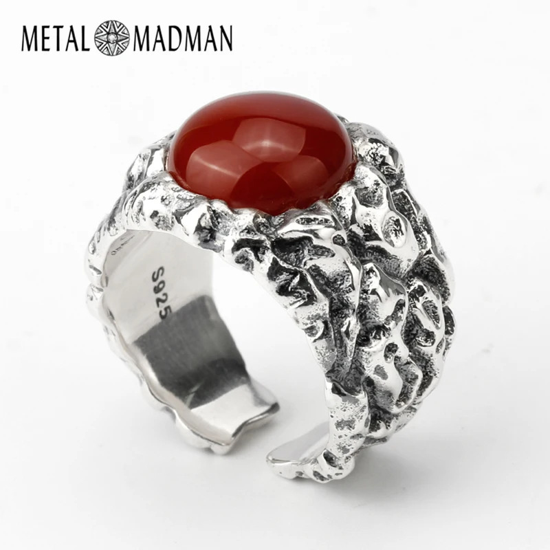 Adjustable Mens Ring 925 Sterling Silver Punk Big Carved Red Agate Stone Engraved Unique Party Jewelry | Украшения и аксессуары