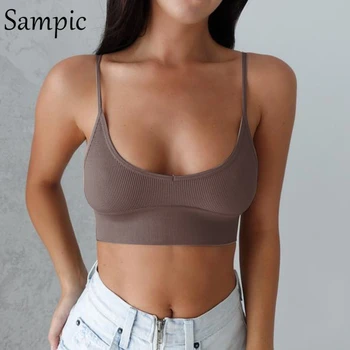 

Sampic summer beach white khaki sexy spaghetti strap crop top women backless sleeveless casual black club party camis tank top