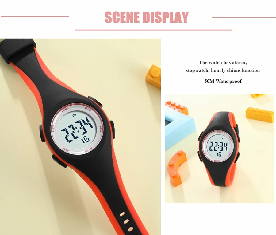 OHSEN Kids Sport Watches 50M Waterproof Blue Silicone Electronic Wristwatch Stopwatch Children Digital Watch For Girl Boy Clock